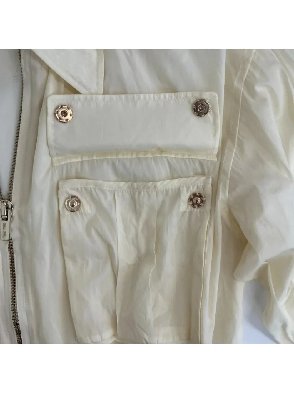 Miu Miu Logo Technical Silk Cropped Jacket Ivory 38